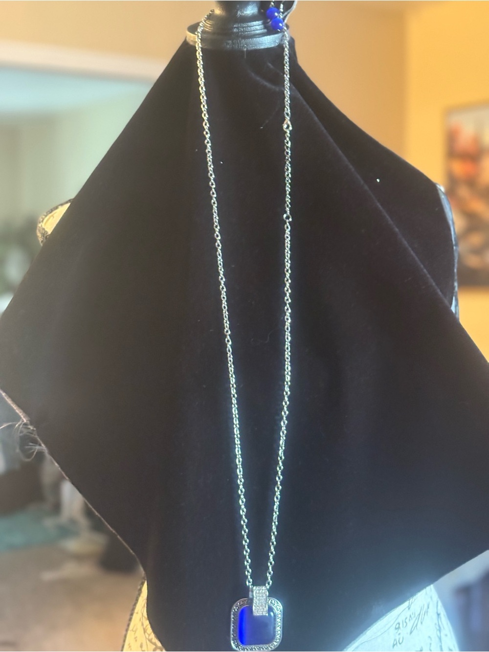 Blue Pendant Long Necklace - Unbranded Silver Chain